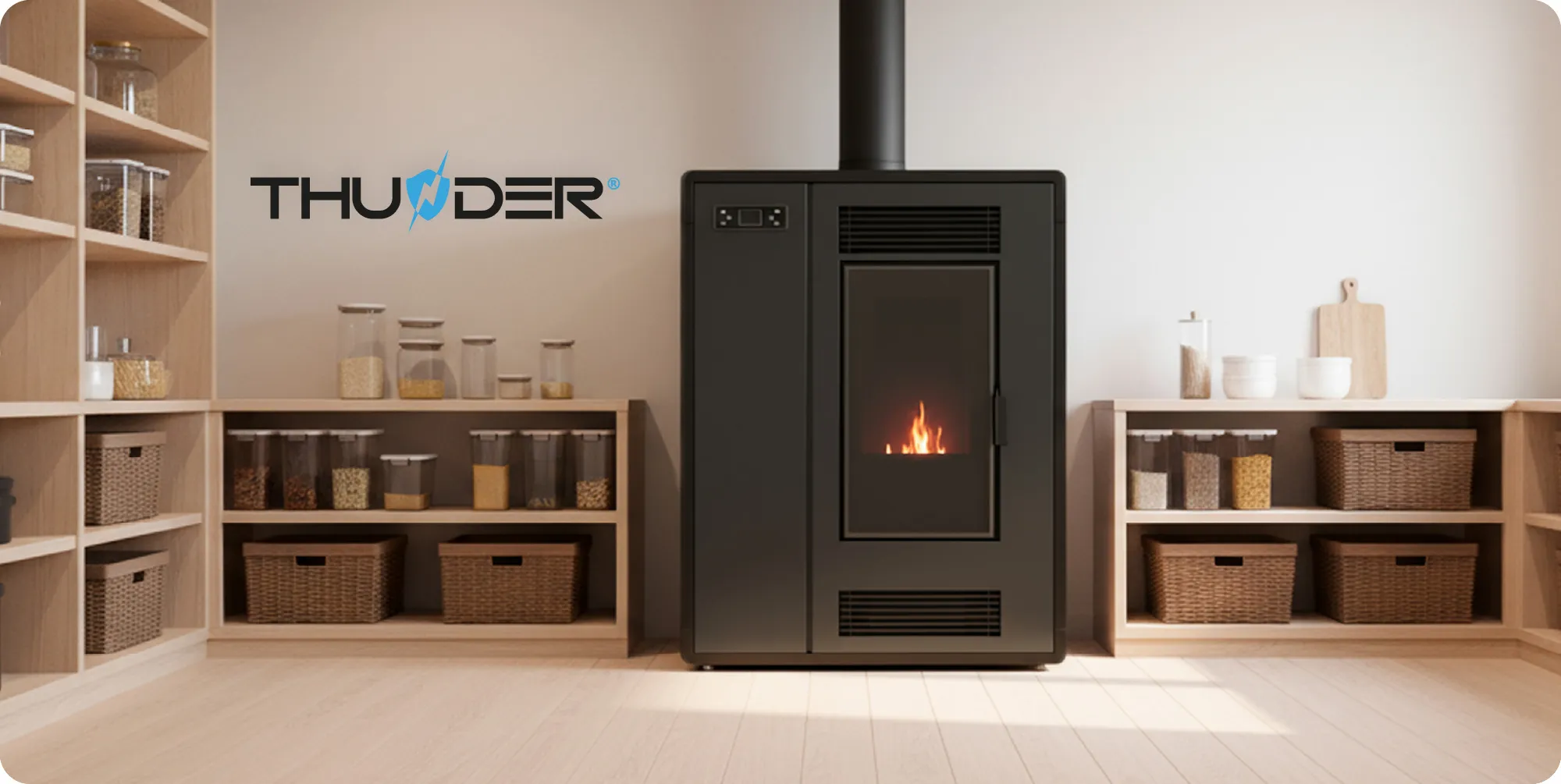 Vrijstaande pelletkachel 12 kW – THUNDER ARIA-BLACK