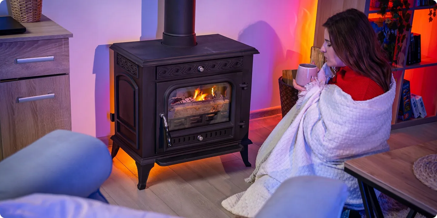 Vrijstaande houtkachel 7kW, gietijzeren haard